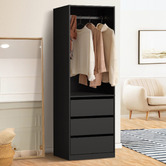 Living Fusion 3 Piece Black Cassandra 185cm Wardrobe Set
