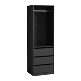 Living Fusion 3 Piece Black Cassandra 185cm Wardrobe Set