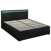 Living Fusion Black Colson Faux Leather Gas Lift Bed with LED