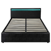 Living Fusion Black Colson Faux Leather Gas Lift Bed with LED