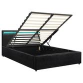 Living Fusion Black Colson Faux Leather Gas Lift Bed with LED