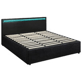Living Fusion Black Colson Faux Leather Gas Lift Bed with LED