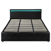 Living Fusion Black Colson Faux Leather Gas Lift Bed with LED