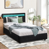 Living Fusion Black Colson Faux Leather Gas Lift Bed with LED