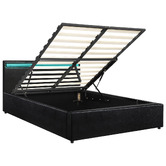 Living Fusion Black Colson Faux Leather Gas Lift Bed with LED