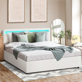 Living Fusion White Colson Faux Leather Gas Lift Bed with LED