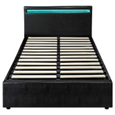 Living Fusion Black Colson Faux Leather Gas Lift Bed with LED