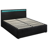 Living Fusion Black Colson Faux Leather Gas Lift Bed with LED