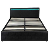Living Fusion Black Colson Faux Leather Gas Lift Bed with LED