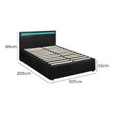 Living Fusion Black Colson Faux Leather Gas Lift Bed with LED