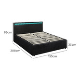Living Fusion Black Colson Faux Leather Gas Lift Bed with LED