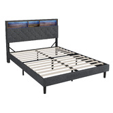 Living Fusion Crosby Upholstered Bed with Storage Headboard &amp; LED
