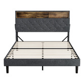 Living Fusion Crosby Upholstered Bed with Storage Headboard &amp; LED