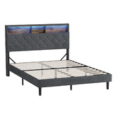 Living Fusion Crosby Upholstered Bed with Storage Headboard &amp; LED