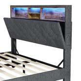 Living Fusion Crosby Upholstered Bed with Storage Headboard &amp; LED