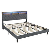 Living Fusion Crosby Upholstered Bed with Storage Headboard &amp; LED