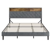 Living Fusion Crosby Upholstered Bed with Storage Headboard &amp; LED