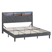 Living Fusion Crosby Upholstered Bed with Storage Headboard &amp; LED