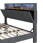 Living Fusion Crosby Upholstered Bed with Storage Headboard &amp; LED