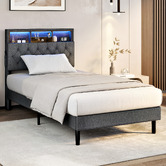 Living Fusion Crosby Upholstered Bed with Storage Headboard &amp; LED