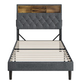 Living Fusion Crosby Upholstered Bed with Storage Headboard &amp; LED