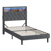 Living Fusion Crosby Upholstered Bed with Storage Headboard &amp; LED