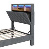 Living Fusion Crosby Upholstered Bed with Storage Headboard &amp; LED