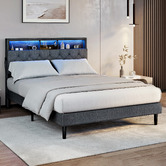 Living Fusion Crosby Upholstered Bed with Storage Headboard &amp; LED