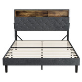 Living Fusion Crosby Upholstered Bed with Storage Headboard &amp; LED