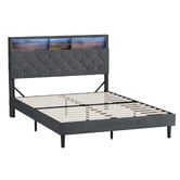 Living Fusion Crosby Upholstered Bed with Storage Headboard &amp; LED