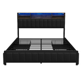 Living Fusion Garrett Upholstered 4 Drawer Queen Bed with LED
