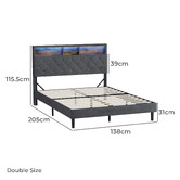 Living Fusion Crosby Upholstered Bed with Storage Headboard &amp; LED