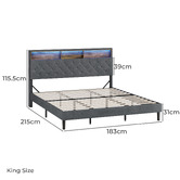Living Fusion Crosby Upholstered Bed with Storage Headboard &amp; LED