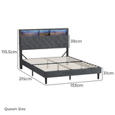 Living Fusion Crosby Upholstered Bed with Storage Headboard &amp; LED