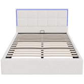 Living Fusion Ceri Boucle Gas Lift Storage Bed with LED