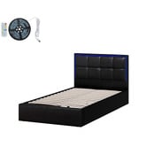 Living Fusion Ceri Faux Leather Gas Lift Storage Bed with LED