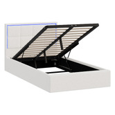 Living Fusion Ceri Boucle Gas Lift Storage Bed with LED