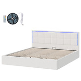 Living Fusion Ceri Boucle Gas Lift Storage Bed with LED