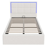 Living Fusion Ceri Boucle Gas Lift Storage Bed with LED