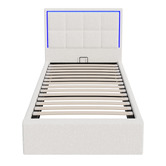 Living Fusion Ceri Boucle Gas Lift Storage Bed with LED