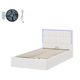 Living Fusion Ceri Boucle Gas Lift Storage Bed with LED