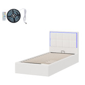 Living Fusion Ceri Boucle Gas Lift Storage Bed with LED