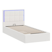 Living Fusion Ceri Boucle Gas Lift Storage Bed with LED