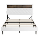 Living Fusion White Vinie Faux Leather Bed with LED
