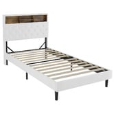 Living Fusion White Vinie Faux Leather Bed with LED