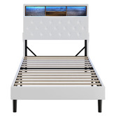 Living Fusion White Vinie Faux Leather Bed with LED