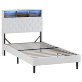 Living Fusion White Vinie Faux Leather Bed with LED