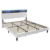 Living Fusion White Vinie Faux Leather Bed with LED