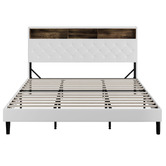Living Fusion White Vinie Faux Leather Bed with LED