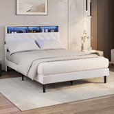 Living Fusion White Vinie Faux Leather Bed with LED